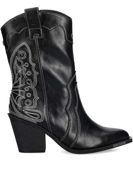  Buffalo 80mm West Butterfly-embroidery Boots - Black 