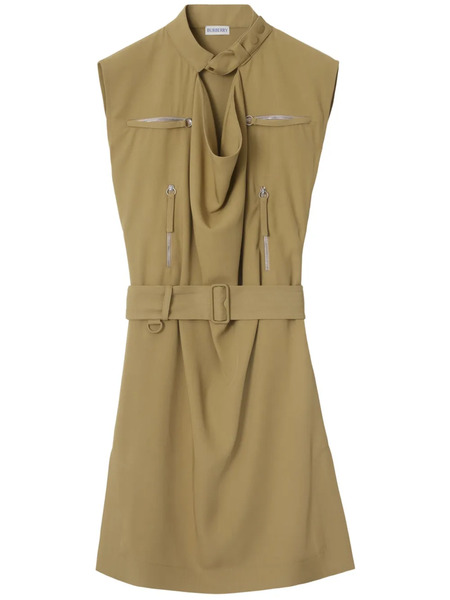  Burberry Belted Silk Dress - Neutrals 