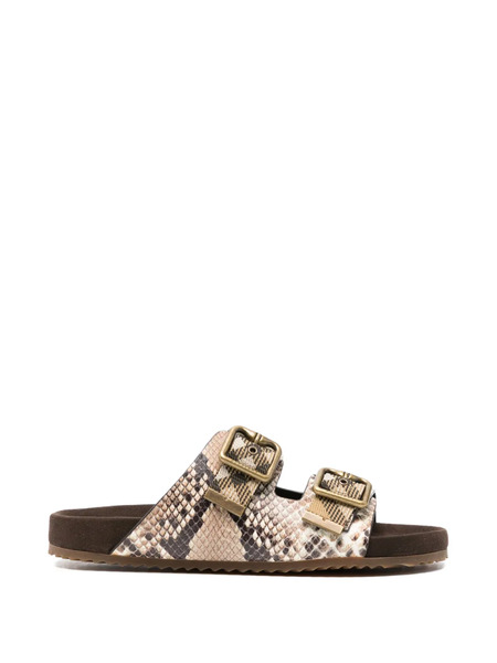  Burberry Buckle Snakeskin Sandals - Neutrals 