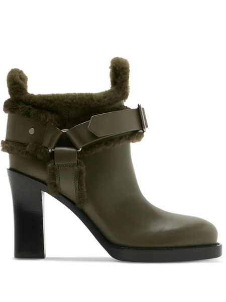  Burberry Buckled 100mm Leather Biker Boots - Green 
