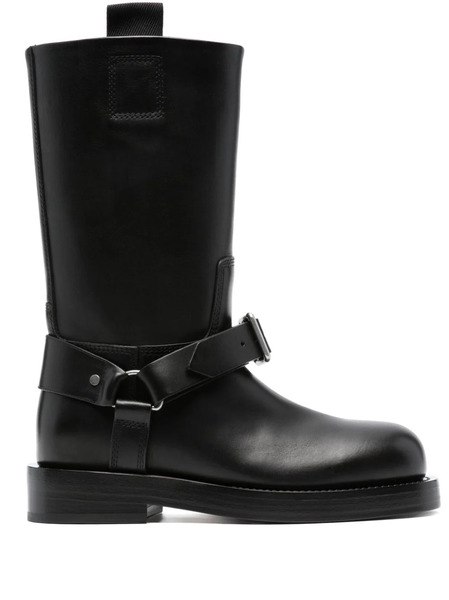  Burberry Buckled-strap Leather Boots - Black 