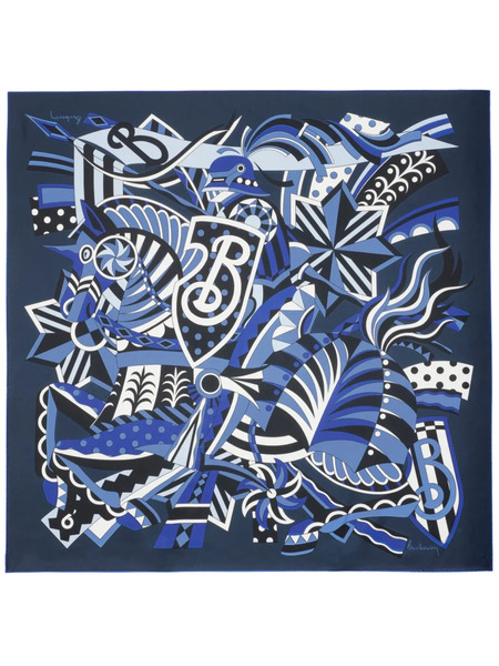  Burberry Carousel Ekd Silk Scarf - Blue 