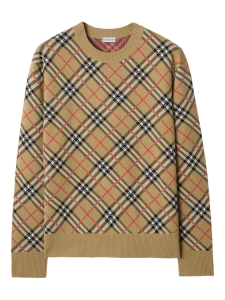  Burberry Check Crew-neck Sweater - Neutrals 