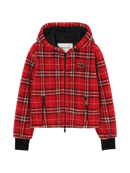 Burberry Check Hooded Fleece Jacket - Red 