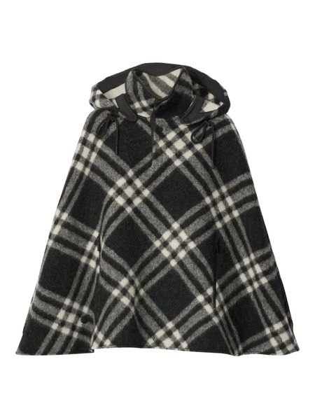  Burberry Check Hooded Wool Poncho - Black 