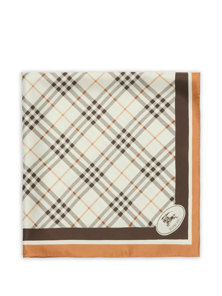  Burberry Check Knight Stamp Silk Scarf - Neutrals 