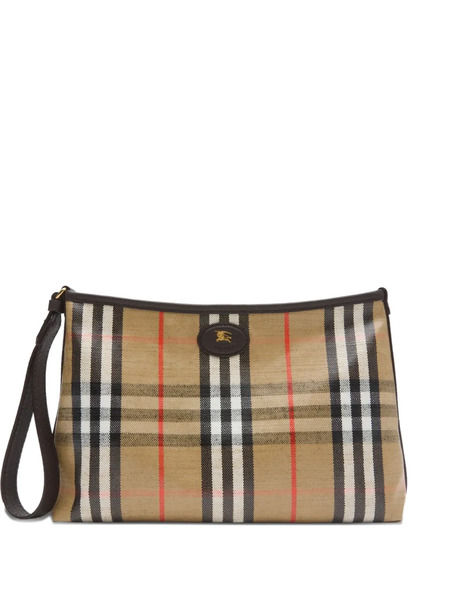  Burberry Check Leather Highlands Clutch Bag - Neutrals 