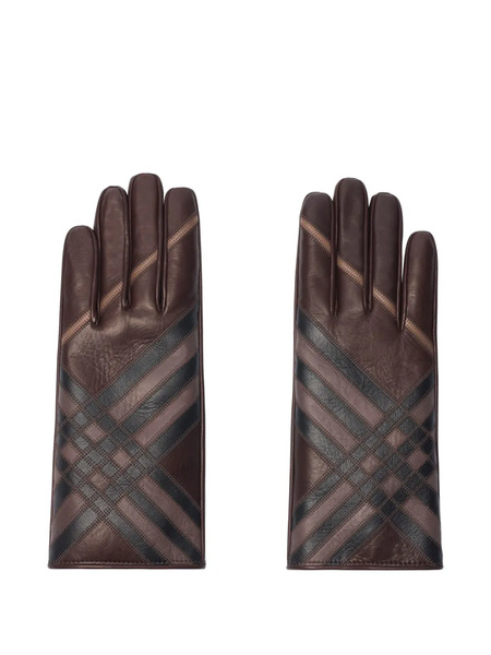  Burberry Check-pattern Leather Gloves - Brown 