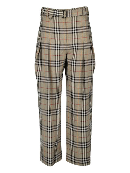  Burberry Check Pleated Trousers - Neutrals 