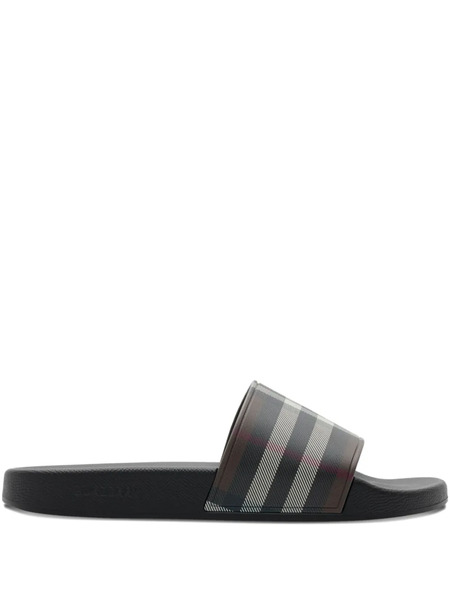  Burberry Check-print Flat Slides - Brown 