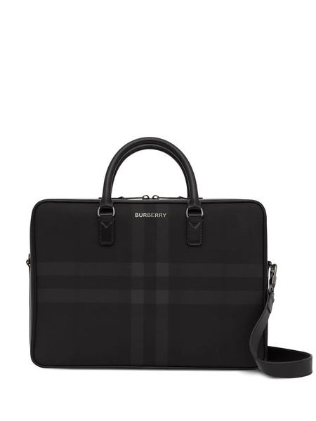  Burberry Check-print Leather Briefcase - Black 