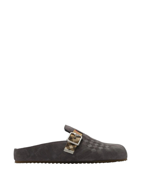  Burberry Check Suede Urchin Clogs - Grey 