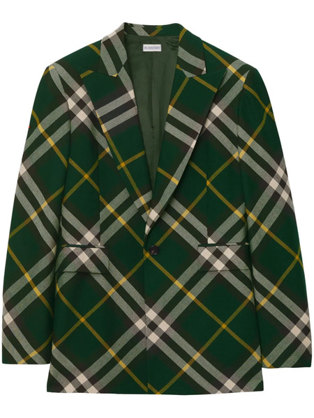  Burberry Check Wool Tailored Blazer - Green 