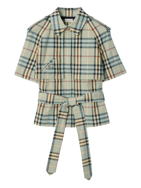  Burberry Checked Belted Trench Shirt - Blue 