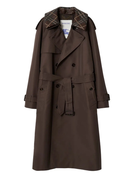  Burberry Checked-collar Belted Trench Coat - Brown 