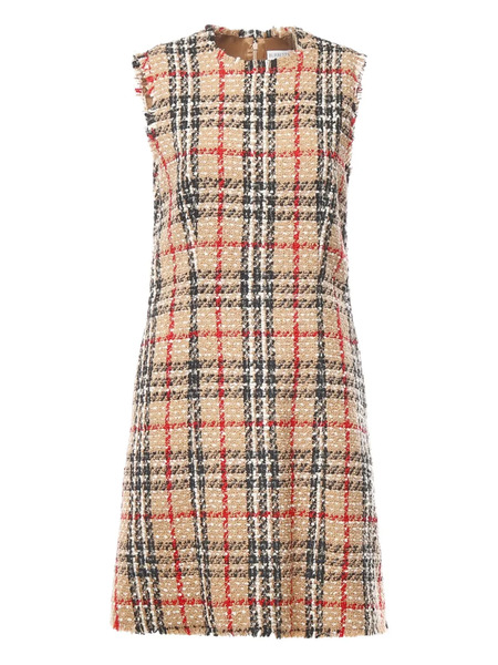 Burberry Checked-pattern Frayed Mini Dress - Neutrals 