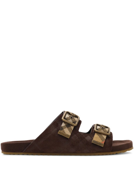  Burberry Checked Suede Sandals - Brown 