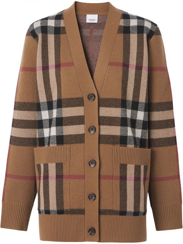  Burberry Checked Wool-cashmere Blend Cardigan - Brown 