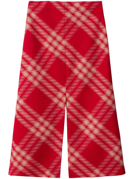  Burberry Checked Wool Maxi Skirt - Red 