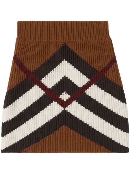  Burberry Chevron Check Ribbed-knit Mini Skirt - Brown 