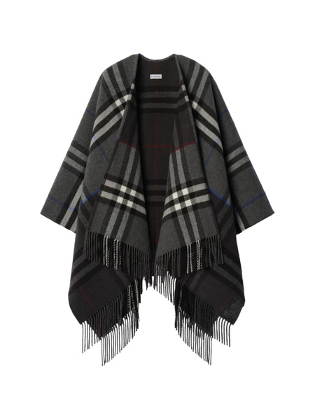  Burberry Contrast Check Cashmere Wool Cape - Grey 