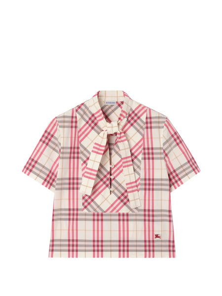  Burberry Cropped Check Cotton Scarf Blouse - Neutrals 