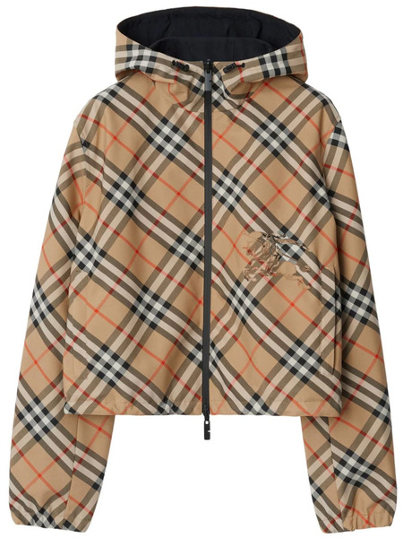  Burberry Cropped Reversible Check Jacket - Brown 