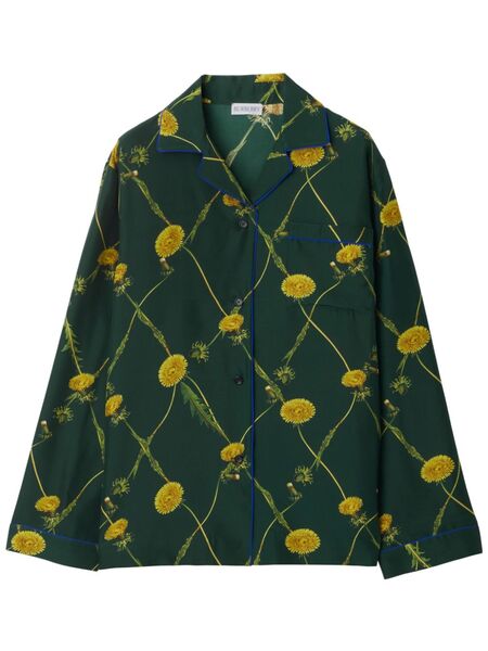  Burberry Dandelion-print Silk Pyjama Shirt - Green 