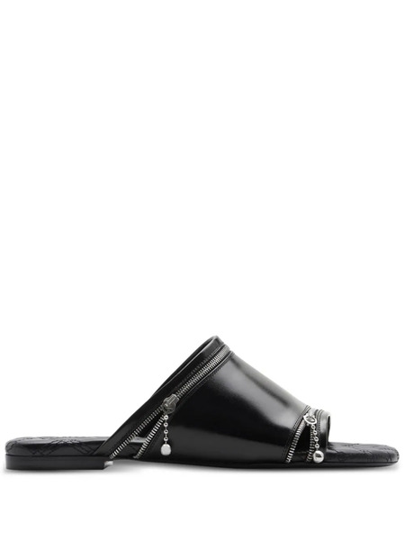  Burberry Decorative-zip Flat Leather Sandals - Black 