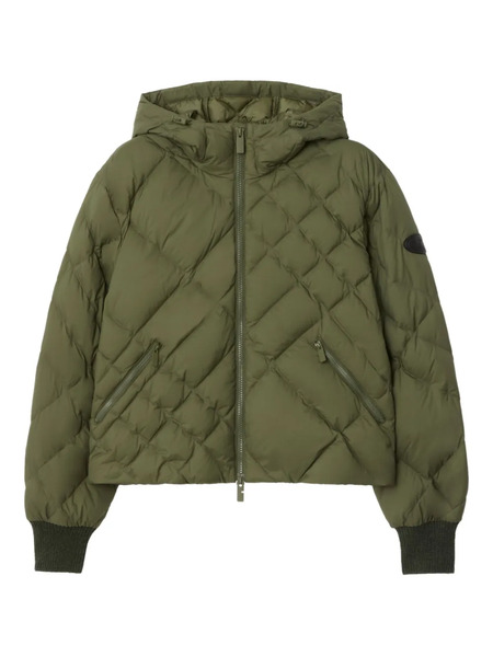  Burberry Delley Check-stitch Hooded Puffer Jacket - Green 