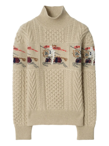  Burberry Ekd Aran-knit Sweater - Neutrals 