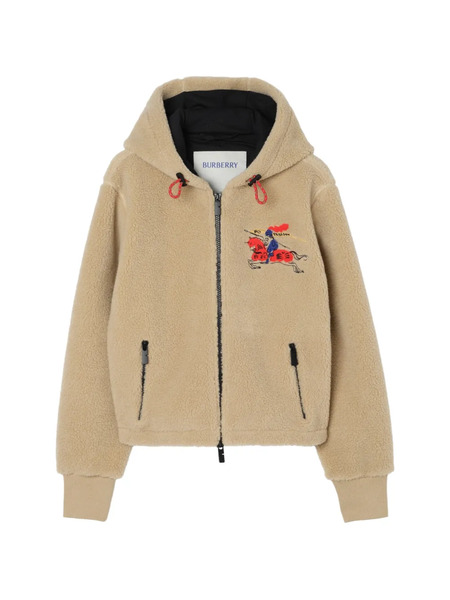  Burberry Ekd Embroidered Hooded Fleece Jacket - Neutrals 
