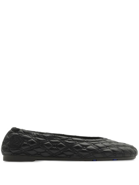  Burberry Equestrian Knight-embroidered Leather Ballerina Shoes - Black 