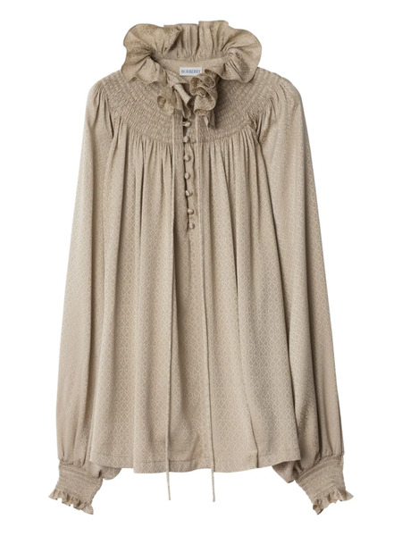  Burberry Geometric-pattern Ruffled-collar Blouse - Neutrals 