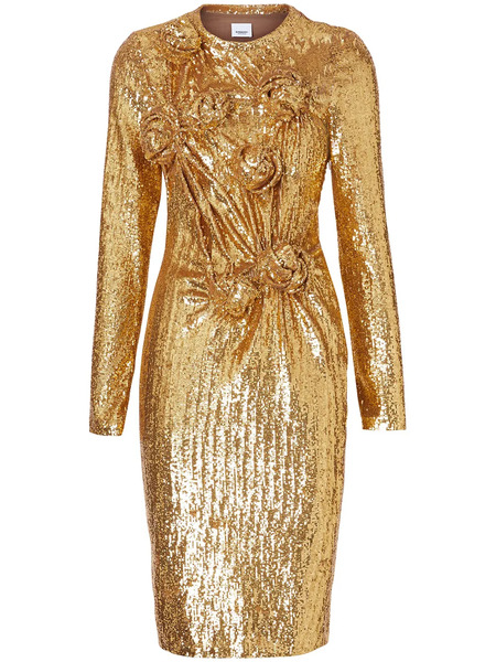  Burberry Hand-gathered Detail Sequinned Dress - Gold 