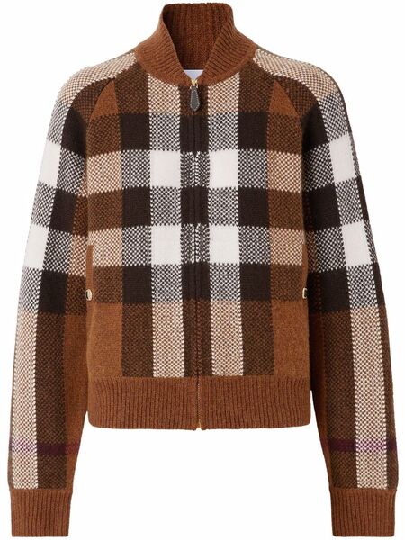  Burberry Intarsia-check Bomber Jacket - Brown 