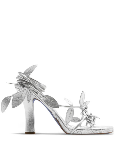  Burberry Ivy Flora 105mm Leather Sandals - Silver 