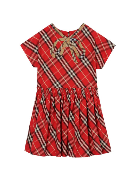  Burberry Kids Check Bow Dress - Red 