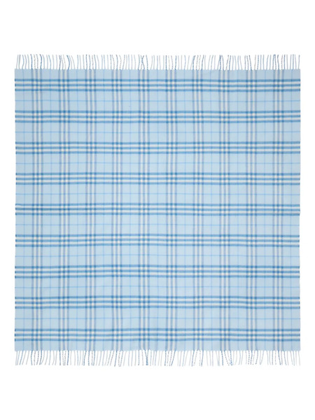  Burberry Kids Check Fringed Wool Baby Blanket - Blue 