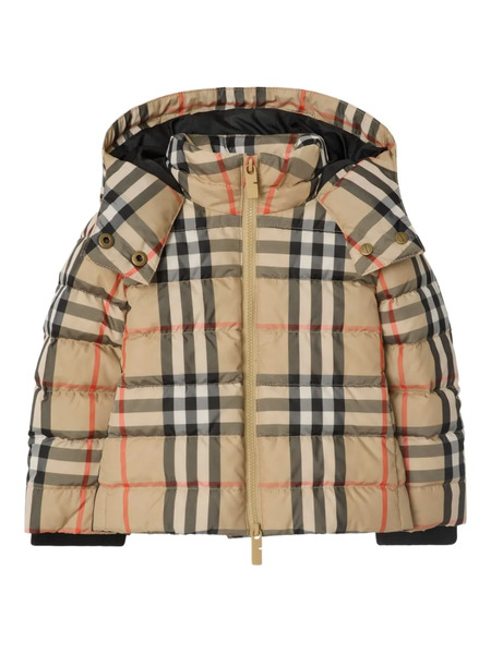  Burberry Kids Check Hooded Puffer Jacket - Brown 