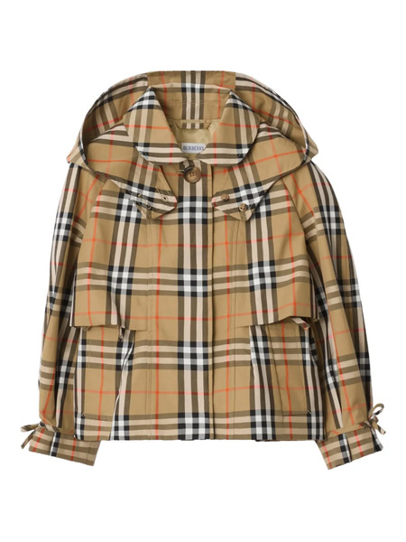  Burberry Kids Check Hooded Trench Jacket - Neutrals 