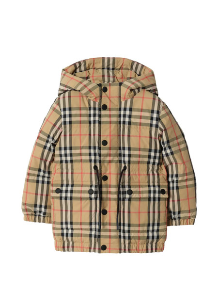  Burberry Kids Check Nylon Puffer Coat - Neutrals 