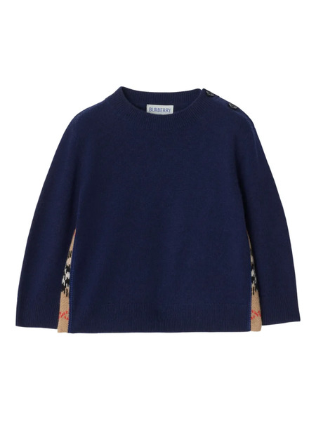  Burberry Kids Check Patch Wool Cashmere Sweater - Blue 