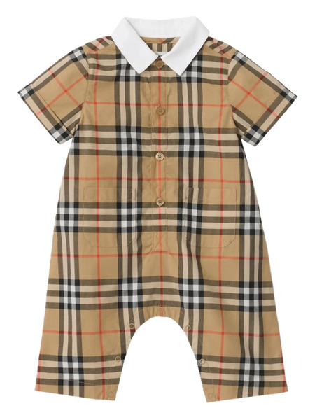  Burberry Kids Check-pattern Pocket Romper - Neutrals 