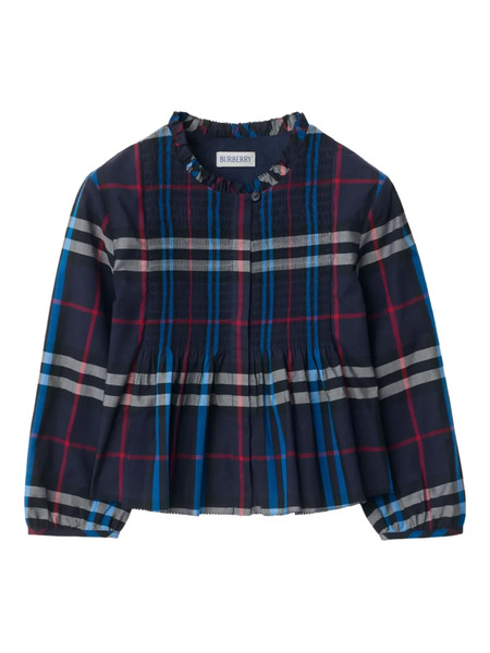  Burberry Kids Check-pattern Smocked Blouse - Blue 