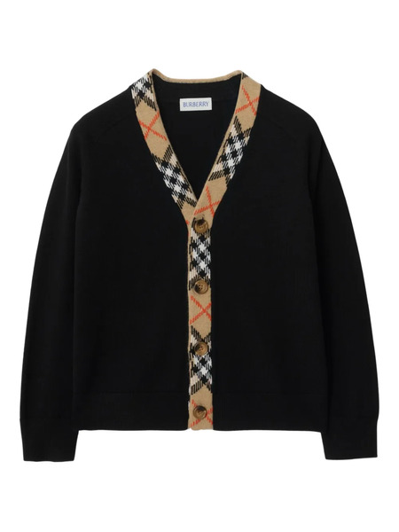 Burberry Kids Check-pattern Trim Wool Cardigan - Black 