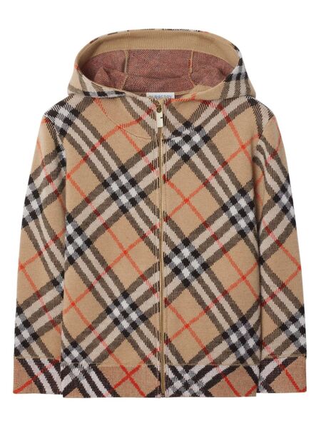  Burberry Kids Check Pattern Zipped Hoodie - Brown 