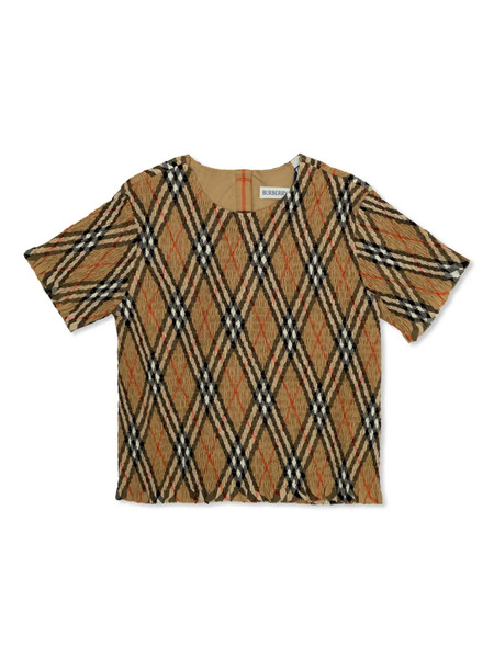  Burberry Kids Check-print Ruched T-shirt - Brown 