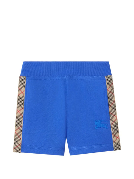  Burberry Kids Check Trim Cotton Shorts - Blue 