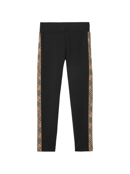  Burberry Kids Check Trim Nylon Leggings - Black 